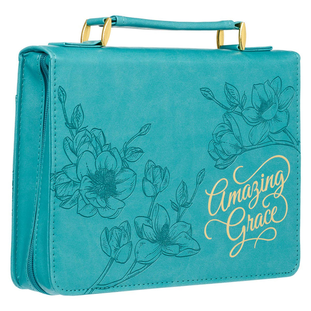 Amazing Grace Floral Teal Faux Leather Bible Cover - Premium Books and Devotionals from Christian Art Gifts - Just $29.99! Shop now at Pat's Monograms