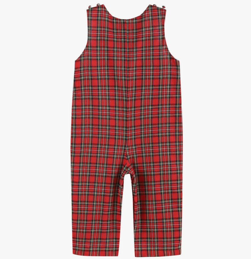Red Christmas Plaid Santa Sleigh Smocked Overalls - Premium  from Lil Cactus - Just $34.95! Shop now at Pat&