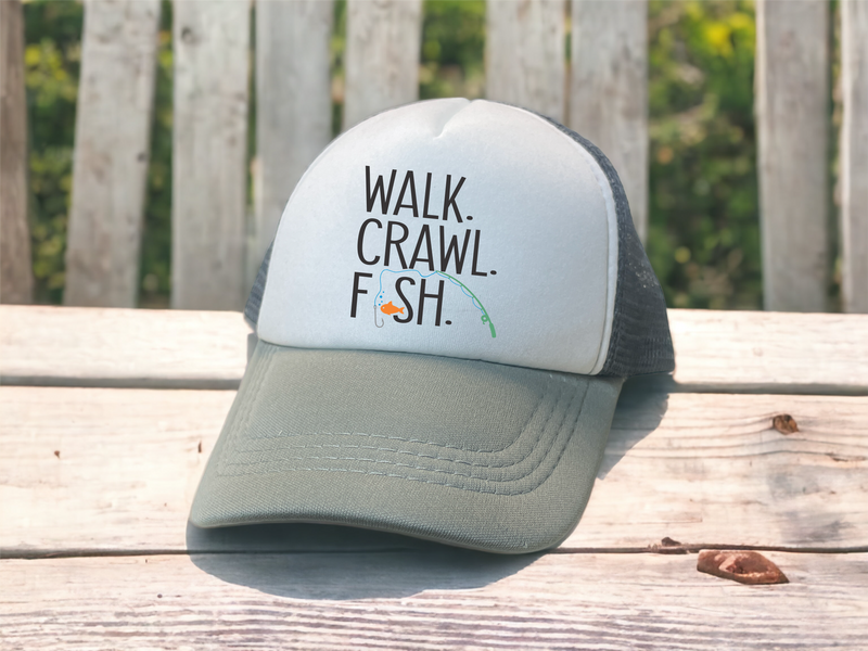 Crawl Walk Fish - Baby Trucker Cap - Premium Caps from Tiny Trucker Co - Just $22.95! Shop now at Pat&