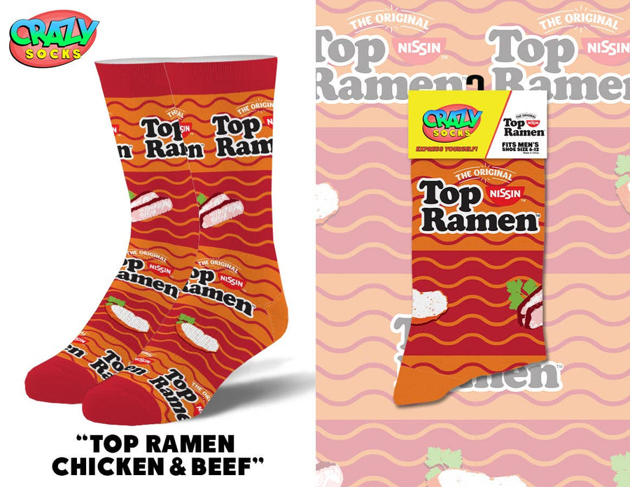 Top Ramen Chicken & Beef - Mens Crew Folded - Premium Socks from Crazy Socks - Just $7! Shop now at Pat's Monograms