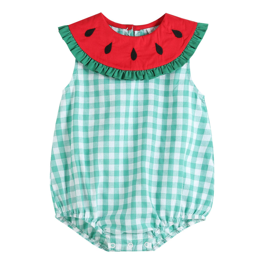 Green Gingham Watermelon Romper - Premium  from Lil Cactus - Just $33.0! Shop now at Pat's Monograms