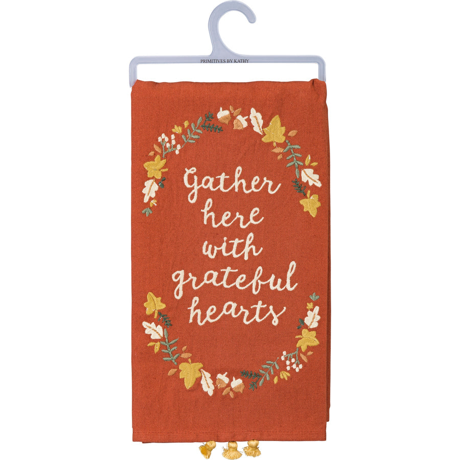Kitchen Towel - Gather Here With Grateful Hearts - Premium Kitchen Towel from Primitives by Kathy - Just $8.95! Shop now at Pat's Monograms