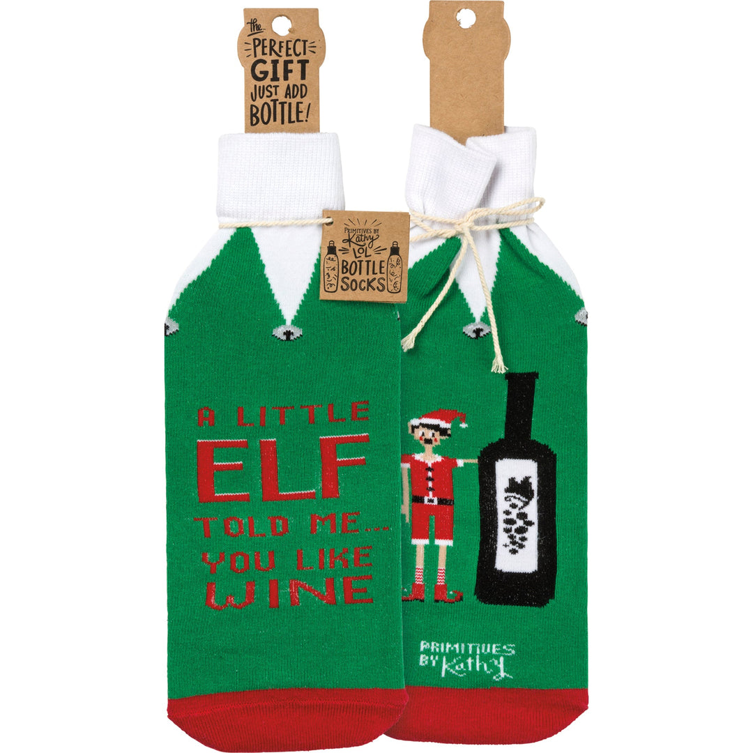 Bottle Sock - A Little Elf Told Me You Like Wine - Premium wine accessories from Primitives by Kathy - Just $5.95! Shop now at Pat's Monograms