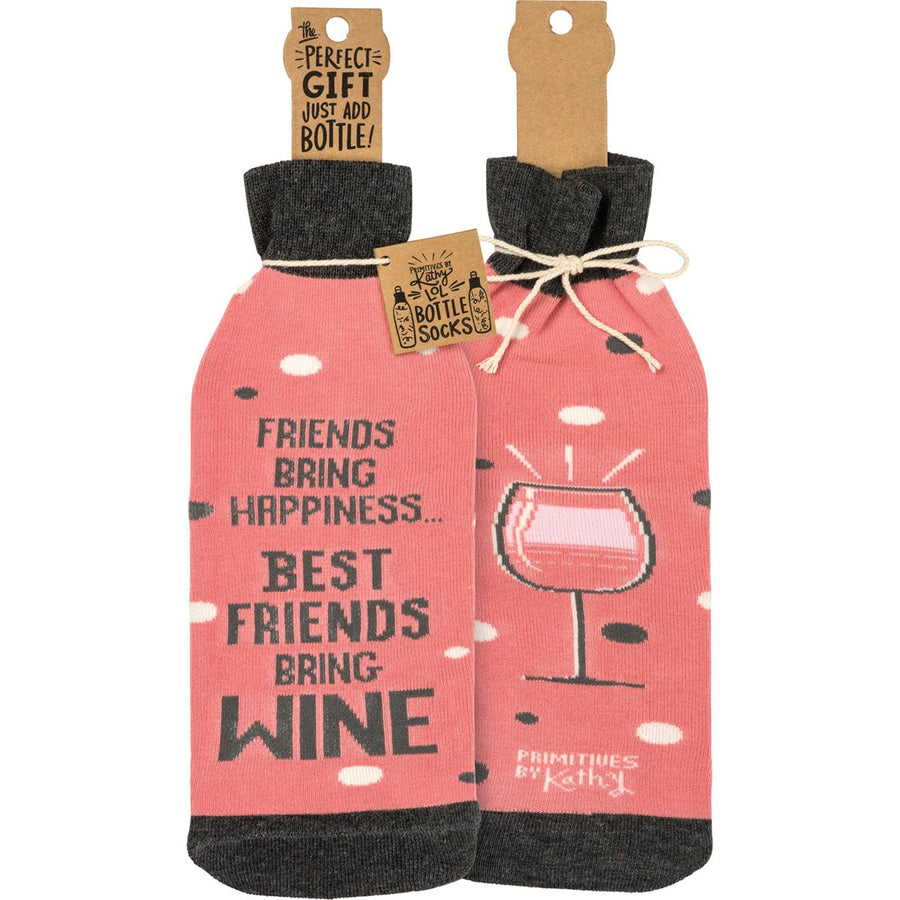 Bottle Sock - Friends Bring Happiness - Premium wine accessories from Primitives by Kathy - Just $5.95! Shop now at Pat's Monograms