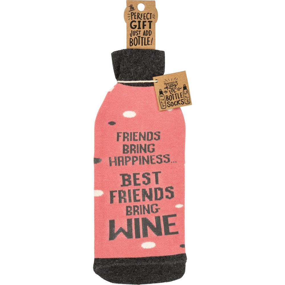 Bottle Sock - Friends Bring Happiness - Premium wine accessories from Primitives by Kathy - Just $5.95! Shop now at Pat's Monograms