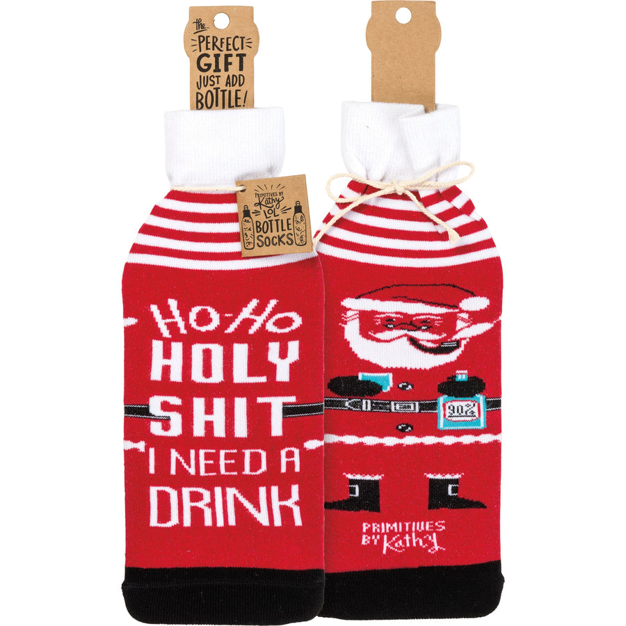 Bottle Sock - Ho Ho Holy I Need a Drink - Premium wine accessories from Primitives by Kathy - Just $5.95! Shop now at Pat's Monograms