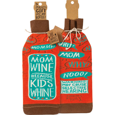Bottle Sock - Mom Wine Because Kids Wine - Premium wine accessories from Primitives by Kathy - Just $5.95! Shop now at Pat's Monograms