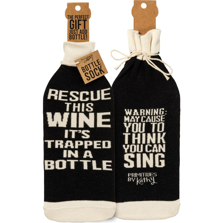 Bottle Sock - Rescue Wine It's Trapped in A Bottle - Premium wine accessories from Primitives by Kathy - Just $5.95! Shop now at Pat's Monograms