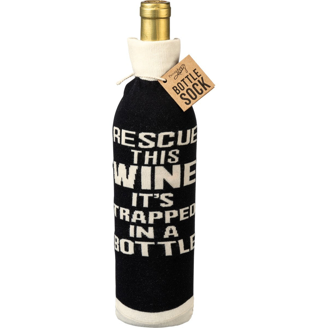 Bottle Sock - Rescue Wine It's Trapped in A Bottle - Premium wine accessories from Primitives by Kathy - Just $5.95! Shop now at Pat's Monograms