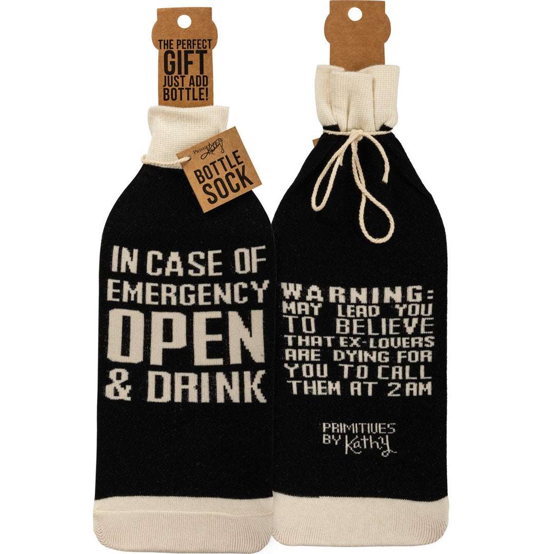 Bottle Sock - In Case of Emergency Open & Drink - Premium wine accessories from Primitives by Kathy - Just $5.95! Shop now at Pat's Monograms