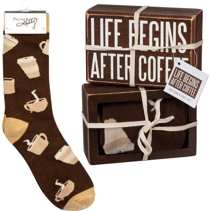 Box Sign & Sock Set - Life Begins After Coffee - Premium Socks from Primitives by Kathy - Just $12.95! Shop now at Pat&