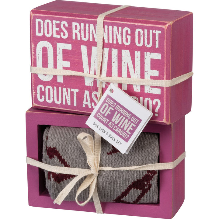 Box Sign & Sock Set - Running Out of Wine - Premium Socks from Primitives by Kathy - Just $12.95! Shop now at Pat's Monograms