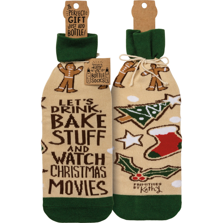 Bottle Sock - Let's Bake Stuff and Watch Movies - Premium wine accessories from Primitives by Kathy - Just $5.95! Shop now at Pat's Monograms