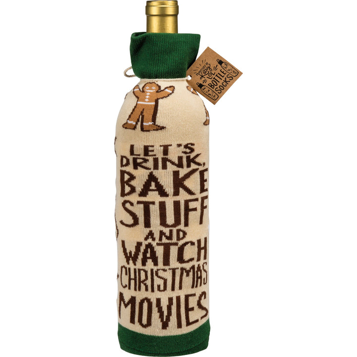 Bottle Sock - Let's Bake Stuff and Watch Movies - Premium wine accessories from Primitives by Kathy - Just $5.95! Shop now at Pat's Monograms