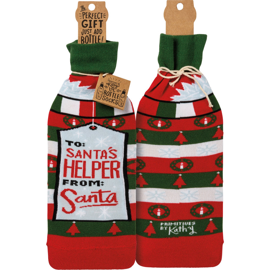 Bottle Sock - To Santa's Helper From Santa - Premium wine accessories from Primitives by Kathy - Just $5.95! Shop now at Pat's Monograms