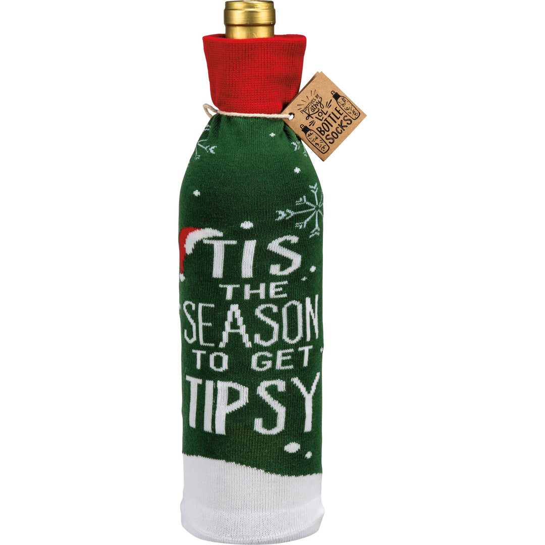 Bottle Sock - Tis The Season To Get Tipsy - Premium wine accessories from Primitives by Kathy - Just $5.95! Shop now at Pat's Monograms