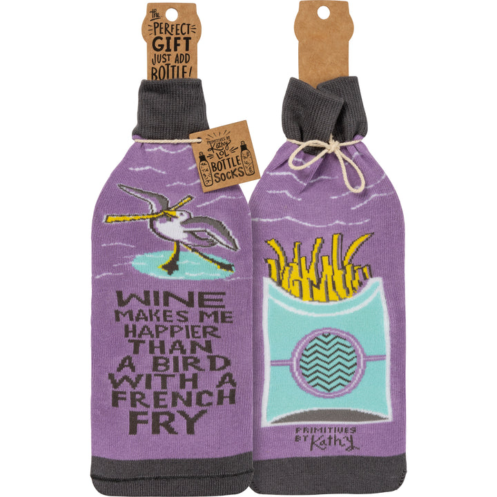 Bottle Sock - Wine Happier Than A French Fry - Premium wine accessories from Primitives by Kathy - Just $5.95! Shop now at Pat's Monograms