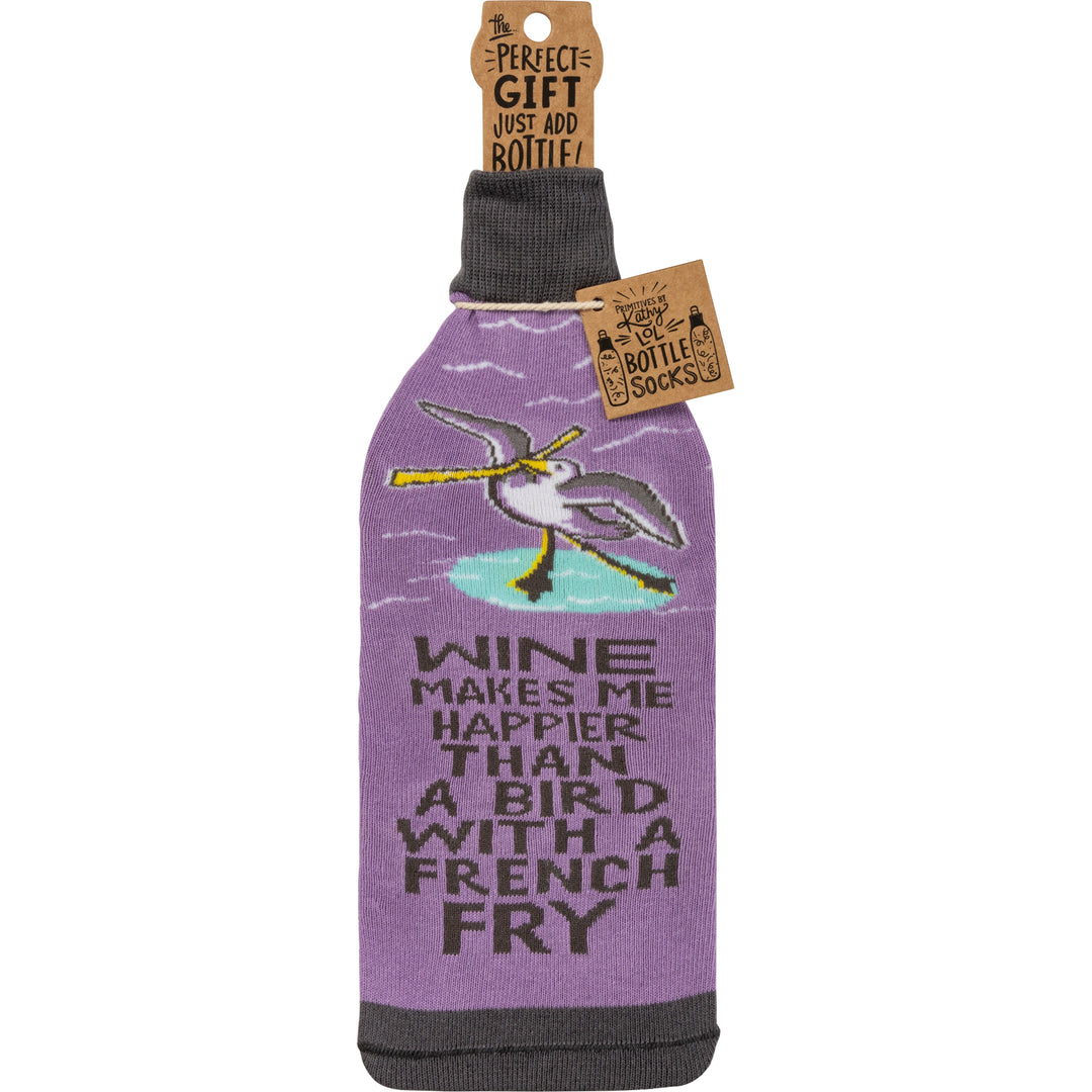 Bottle Sock - Wine Happier Than A French Fry - Premium wine accessories from Primitives by Kathy - Just $5.95! Shop now at Pat's Monograms