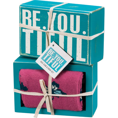 Box Sign & Sock Set - Be You Tiful - Premium Socks from Primitives by Kathy - Just $12.95! Shop now at Pat's Monograms