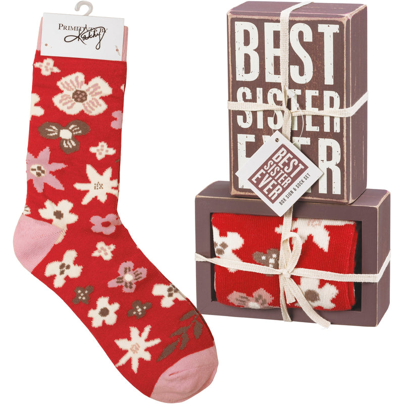 Box Sign & Sock Set - Best Sister Ever - Premium Socks from Primitives by Kathy - Just $12.95! Shop now at Pat&