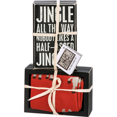Box Sign & Sock Set - Jingle All The Way - Premium Socks from Primitives by Kathy - Just $12.95! Shop now at Pat's Monograms