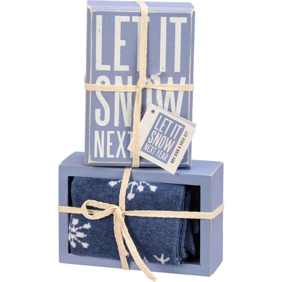 Box Sign & Sock Set - Let It Snow Next Year - Premium Socks from Primitives by Kathy - Just $12.95! Shop now at Pat's Monograms