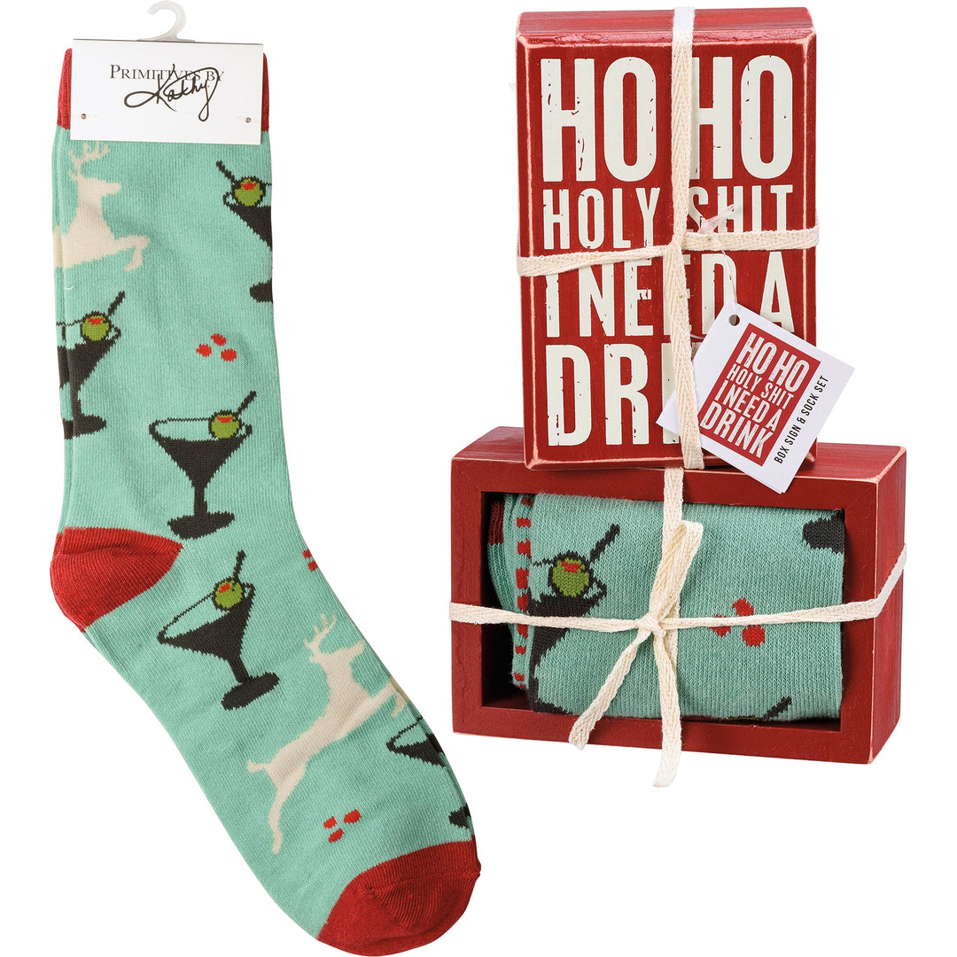 Box Sign & Sock Set - I Need A Drink - Premium Socks from Primitives by Kathy - Just $12.95! Shop now at Pat's Monograms