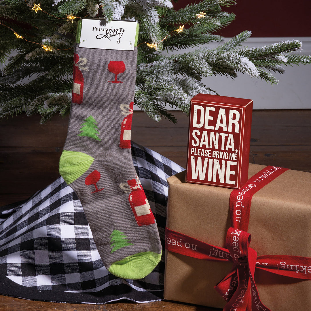 Box Sign & Sock Set - Santa Please Bring Me Wine - Premium Socks from Primitives by Kathy - Just $12.95! Shop now at Pat's Monograms