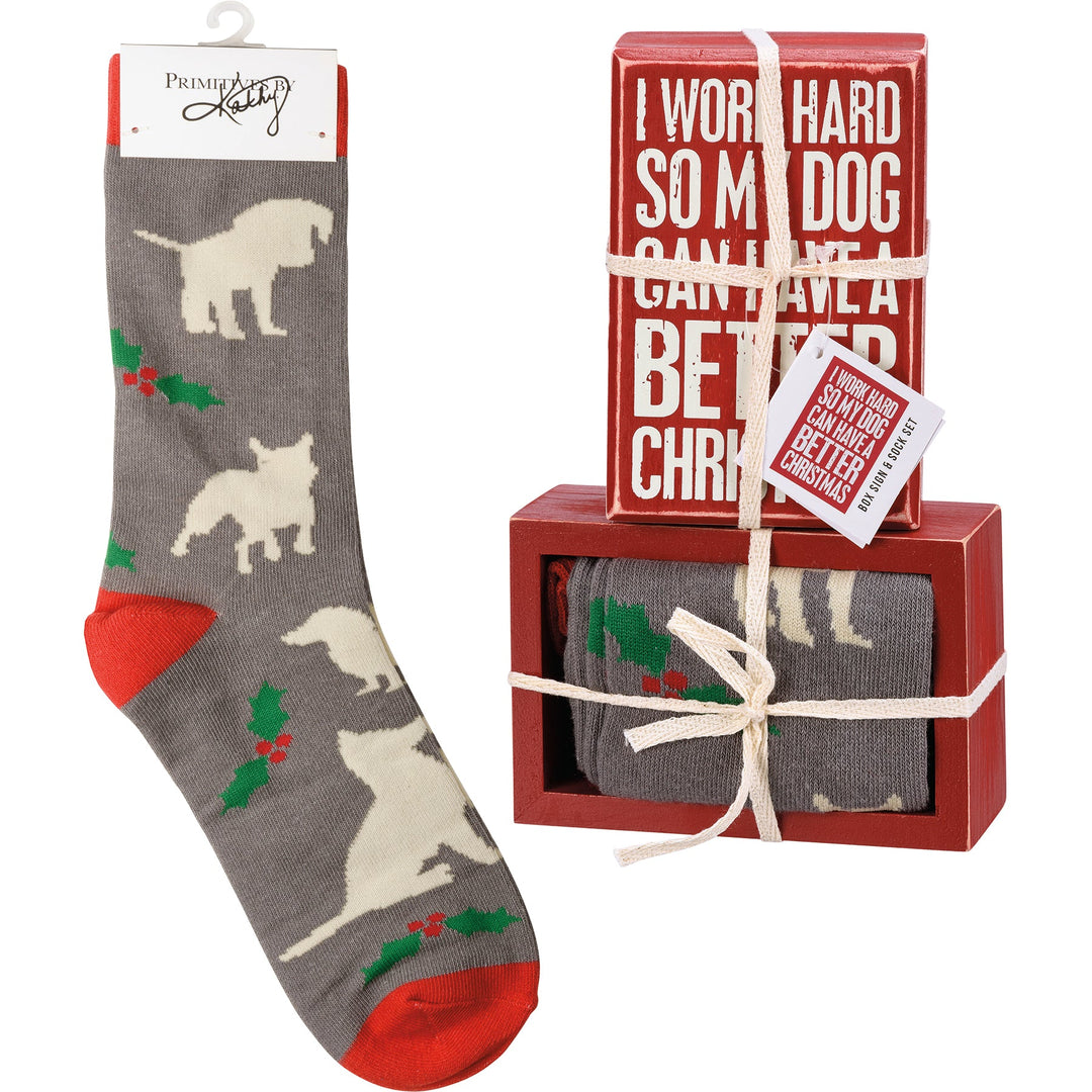 Box Sign & Sock Set - I Work Hard So My Dog - Premium Socks from Primitives by Kathy - Just $12.95! Shop now at Pat's Monograms