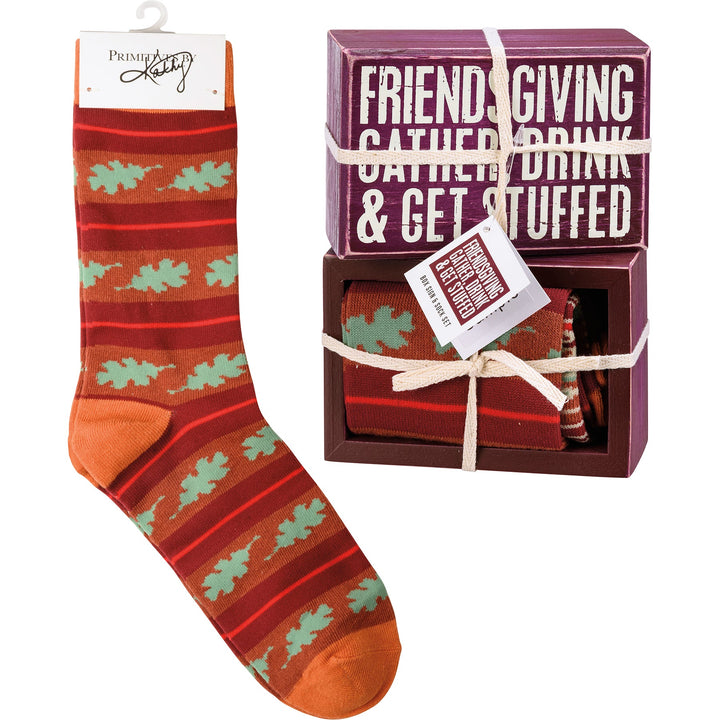 Box Sign & Sock Set - Gather Drink and Get Stuffed - Premium Socks from Primitives by Kathy - Just $12.95! Shop now at Pat's Monograms