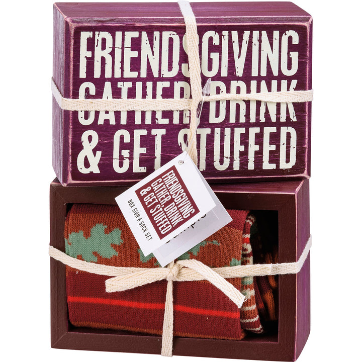 Box Sign & Sock Set - Gather Drink and Get Stuffed - Premium Socks from Primitives by Kathy - Just $12.95! Shop now at Pat's Monograms