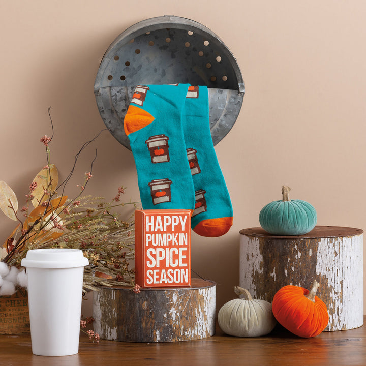 Box Sign & Sock Set - Happy Pumpkin Spice Season - Premium Socks from Primitives by Kathy - Just $12.95! Shop now at Pat's Monograms