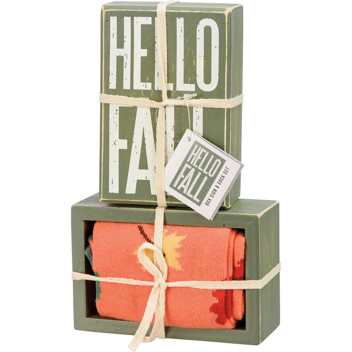 Box Sign & Sock Set - Hello Fall - Premium Socks from Primitives by Kathy - Just $12.95! Shop now at Pat's Monograms