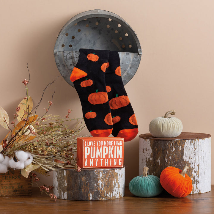 Box Sign & Sock Set - Love You More Than Pumpkin - Premium Socks from Primitives by Kathy - Just $12.95! Shop now at Pat's Monograms