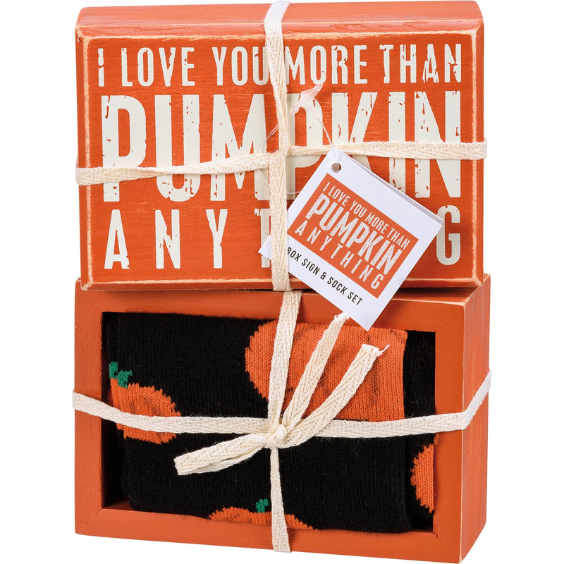 Box Sign & Sock Set - Love You More Than Pumpkin - Premium Socks from Primitives by Kathy - Just $12.95! Shop now at Pat&