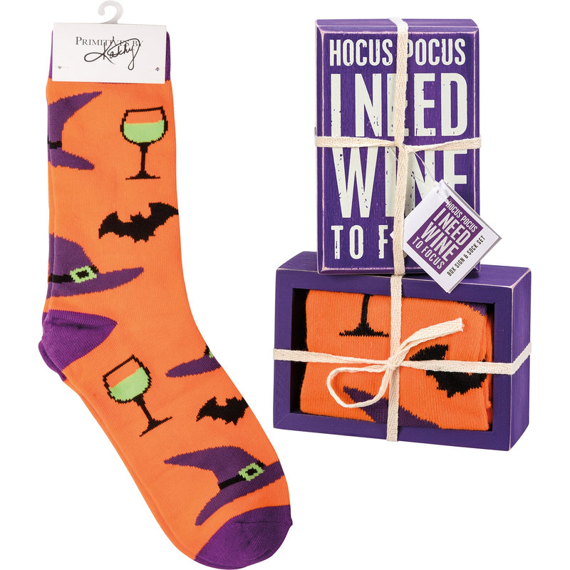 Box Sign & Sock Set - Hocus Pocus I Need Wine - Premium Socks from Primitives by Kathy - Just $12.95! Shop now at Pat&
