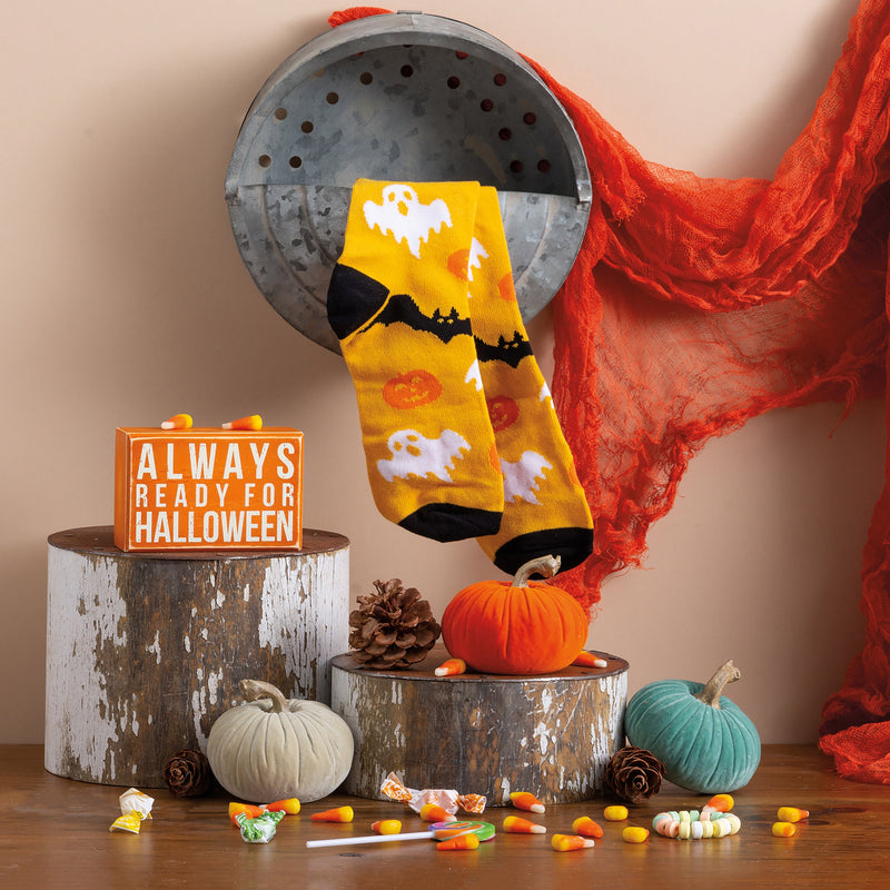Box Sign & Sock Set - Always Ready for Halloween - Premium Socks from Primitives by Kathy - Just $12.95! Shop now at Pat&