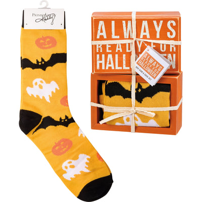 Box Sign & Sock Set - Always Ready for Halloween - Premium Socks from Primitives by Kathy - Just $12.95! Shop now at Pat's Monograms
