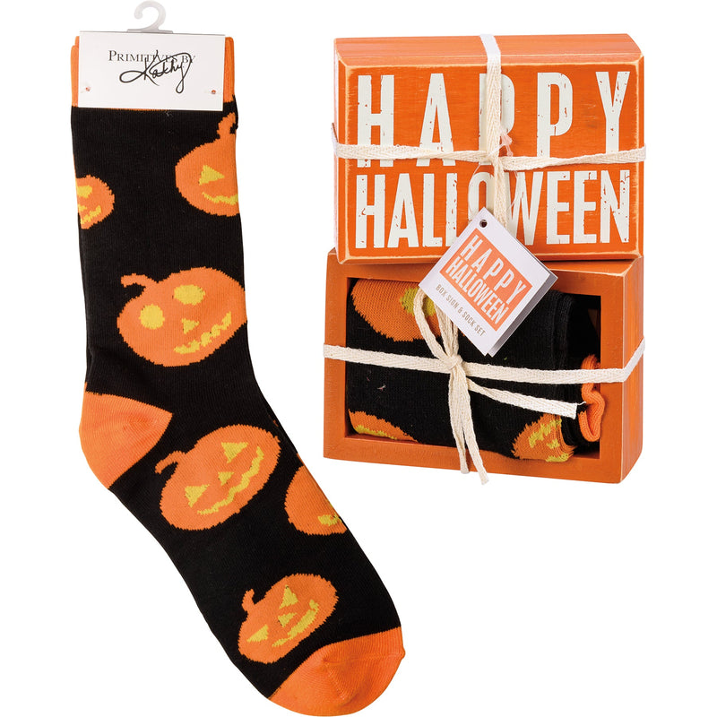 Box Sign & Sock Set - Happy Halloween - Premium Socks from Primitives by Kathy - Just $12.95! Shop now at Pat&
