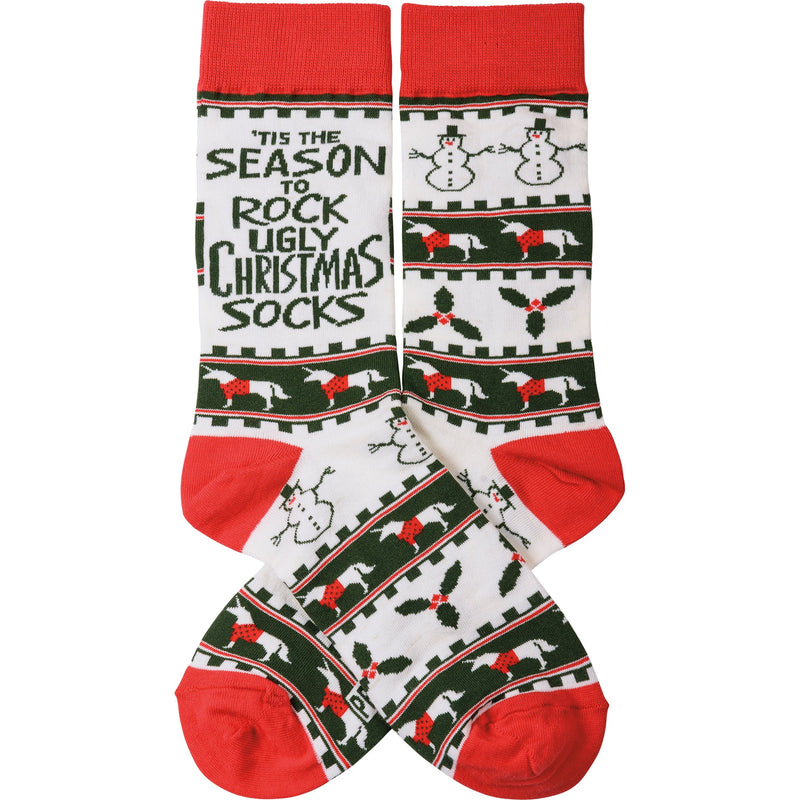 Socks - Season To Rock The Ugly Christmas Socks - Premium Socks from Primitives by Kathy - Just $7.95! Shop now at Pat&