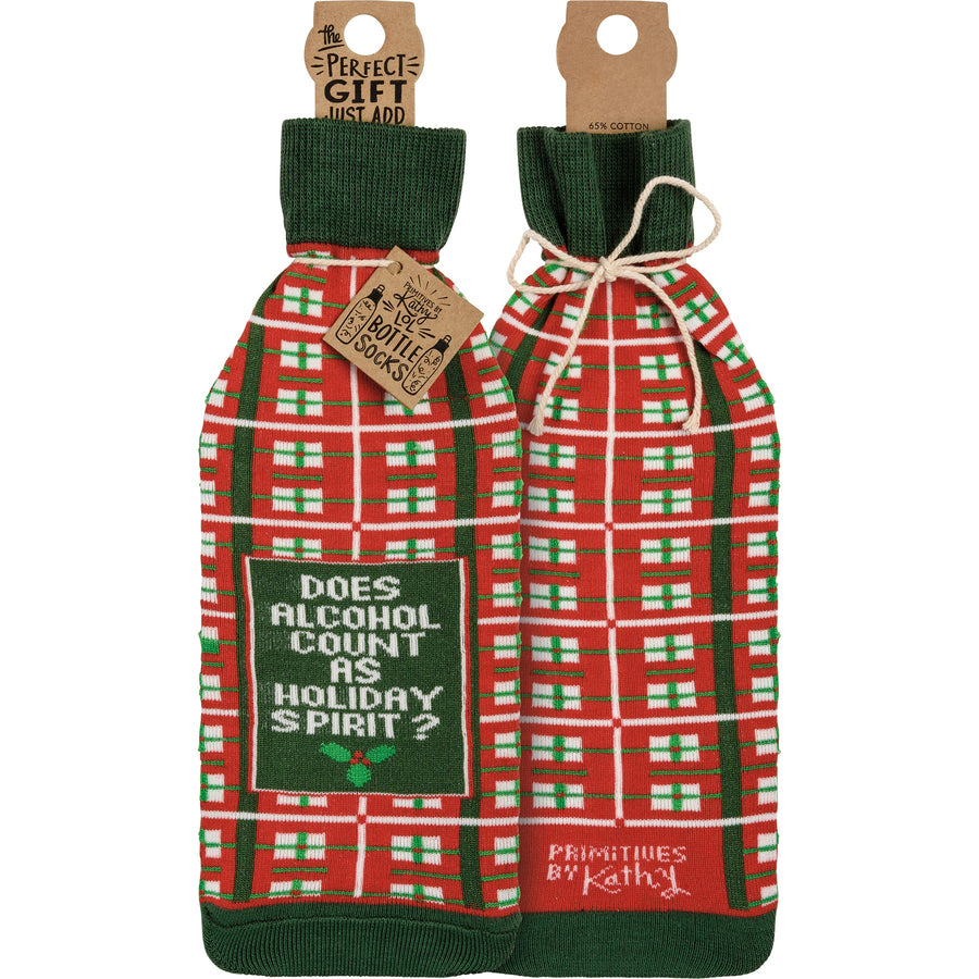 Bottle Sock - Does Alcohol Count As Holiday Spirit - Premium wine accessories from Primitives by Kathy - Just $5.95! Shop now at Pat's Monograms