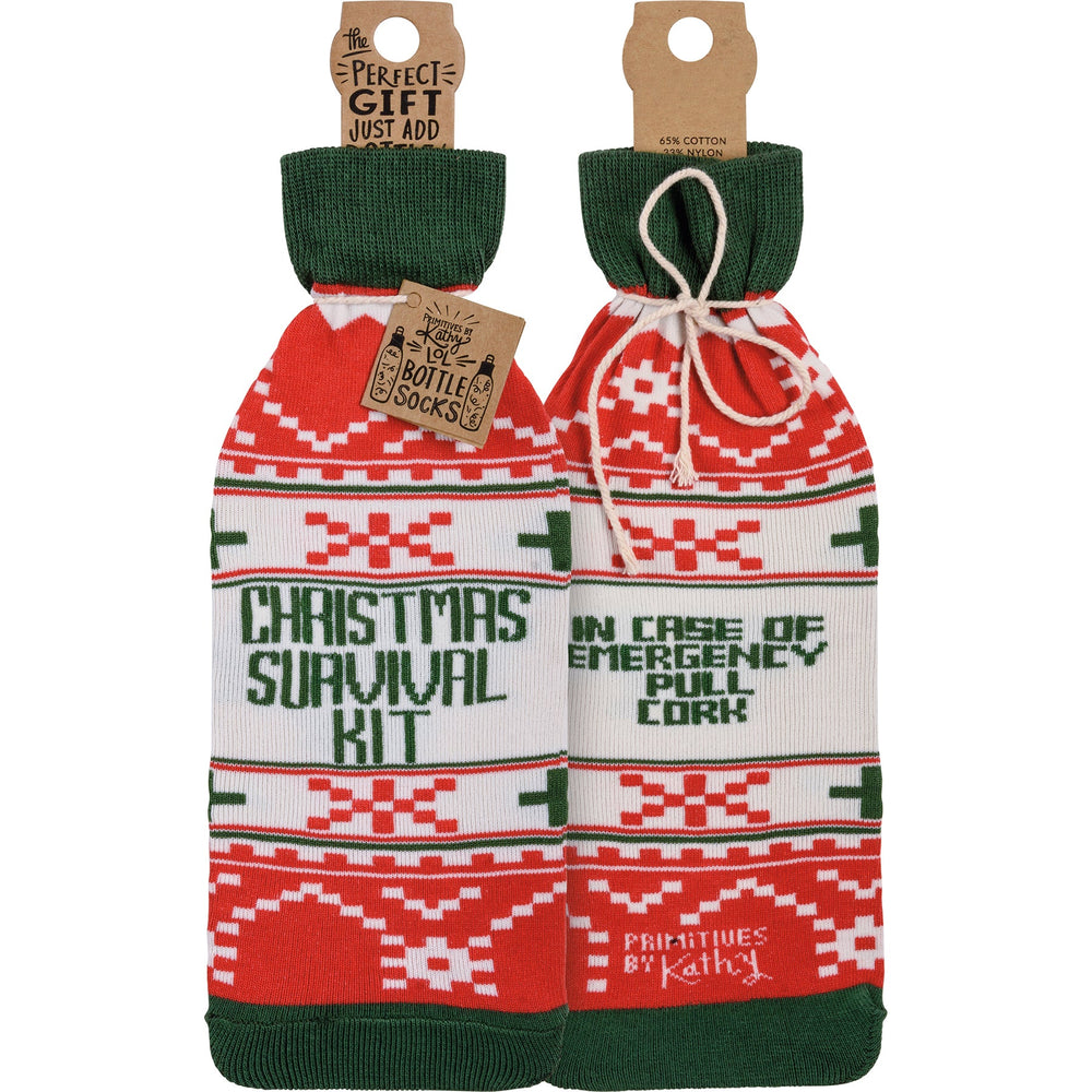 Bottle Sock - Christmas Survival Kit - Premium wine accessories from Primitives by Kathy - Just $5.95! Shop now at Pat's Monograms
