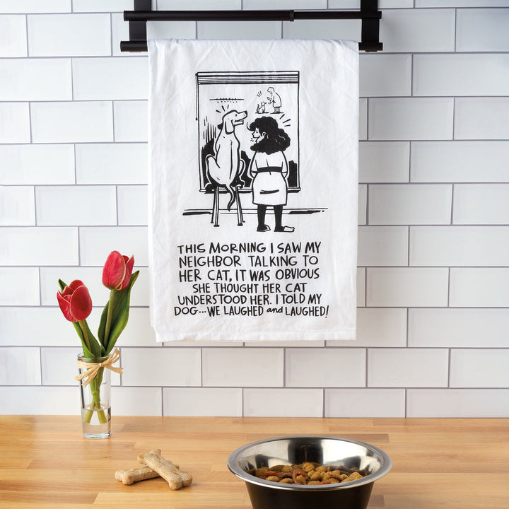 Kitchen Towel - Neighbor Talking to Cat - Premium Kitchen Towel from Primitives by Kathy - Just $8.95! Shop now at Pat's Monograms