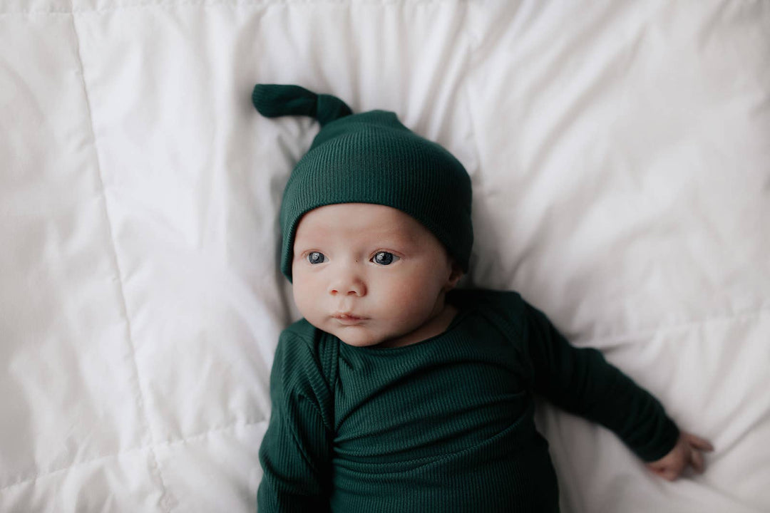 Forest Green Ribbed Knotted Baby Gown and Knot Cap - Premium Just for baby from Three Little Tots - Just $24.95! Shop now at Pat's Monograms