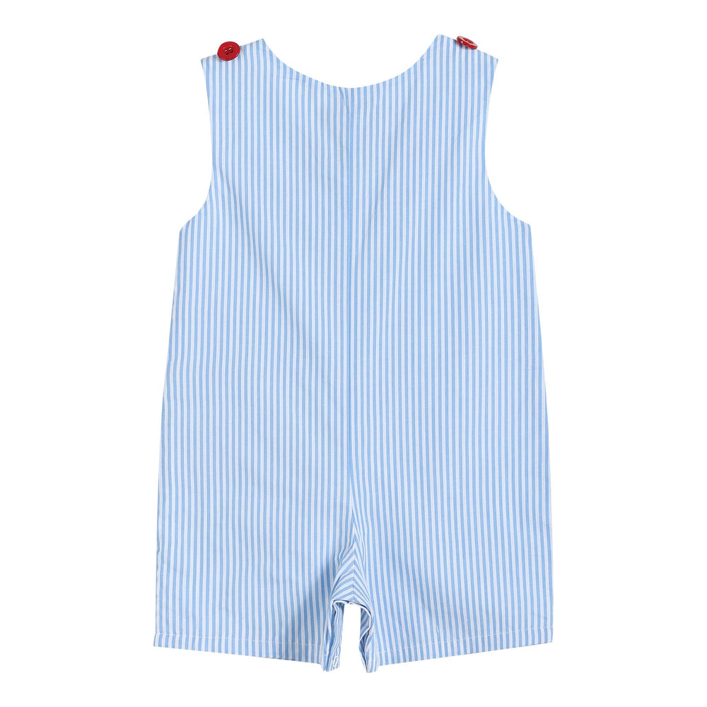 Lil Cactus - Light Blue Pinstripe Tractor Applique Shortalls - Premium Baby & Toddler Outfits from Lil Cactus - Just $28.95! Shop now at Pat's Monograms