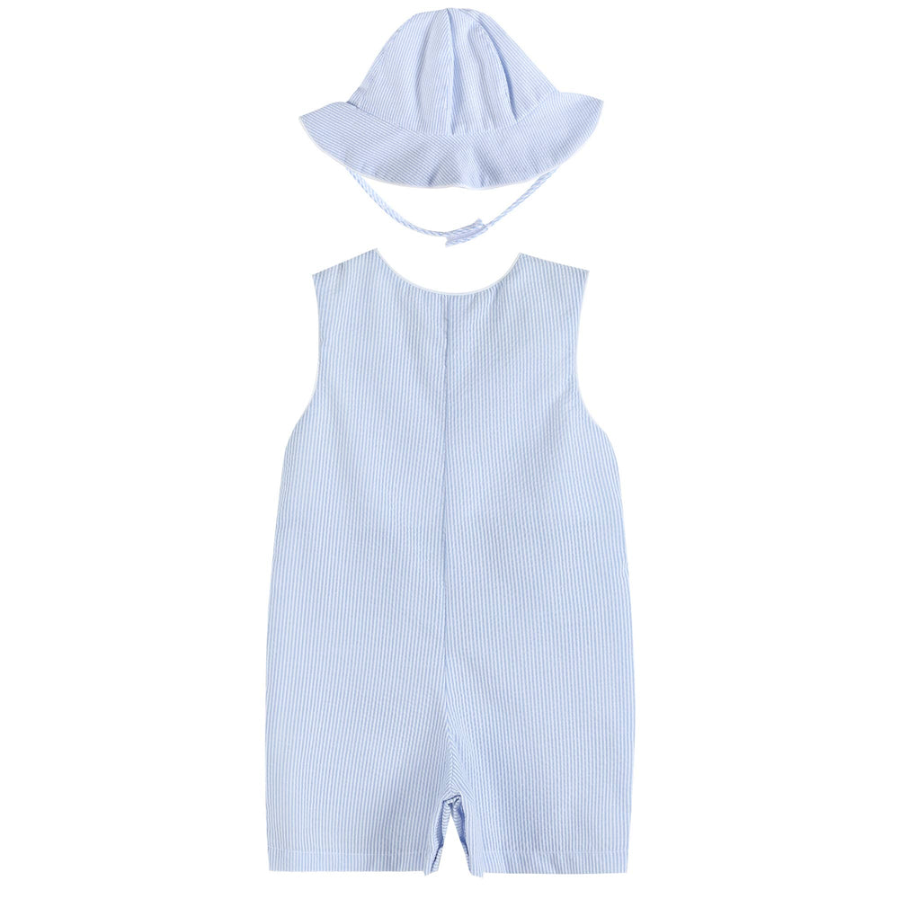 Lil Cactus - Light Blue Seersucker Romper and Sunhat - Premium Baby & Toddler Outfits from Lil Cactus - Just $28.95! Shop now at Pat's Monograms