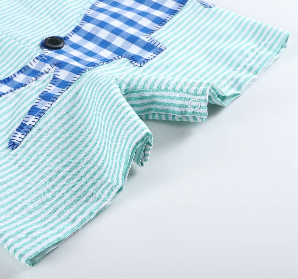 Lil Cactus - Aqua Striped Alligator Shortalls - Premium Baby & Toddler Outfits from Lil Cactus - Just $28.95! Shop now at Pat's Monograms