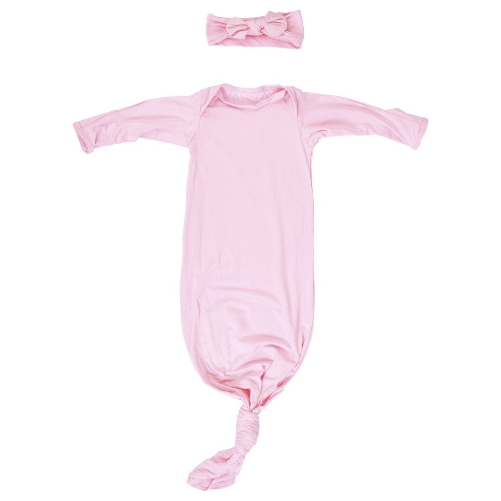 Light Pink Knotted Baby Gown and Bow - Premium Just for baby from Three Little Tots - Just $24.95! Shop now at Pat's Monograms