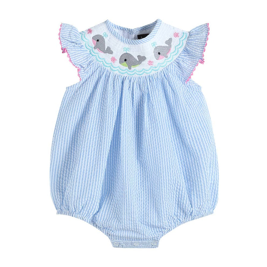 Blue Stripe Smocked Whale Romper - Premium Baby & Toddler Outfits from Lil Cactus - Just $32! Shop now at Pat's Monograms