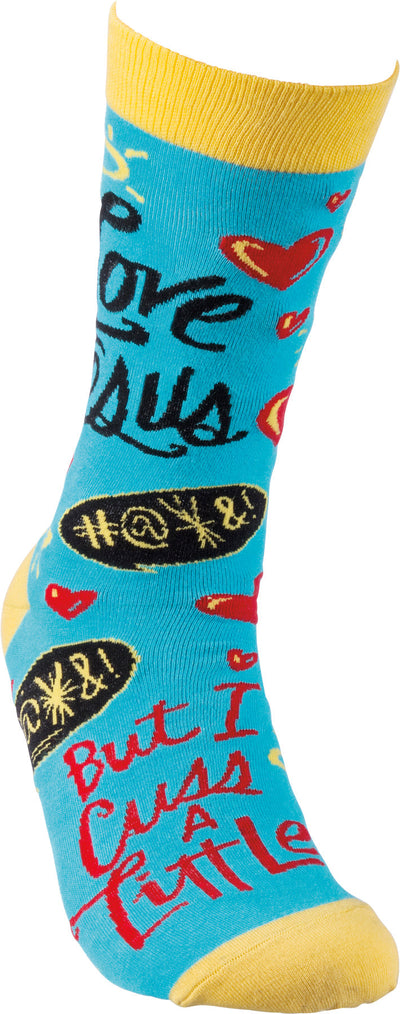 Socks - I Love Jesus But I Cuss A Little - Premium Socks from Primitives by Kathy - Just $7.95! Shop now at Pat's Monograms